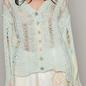 POL Cardigan/Sweater w/Lace & Threading Detail, NWT, S(Ovrszd), Springy Mint Grn